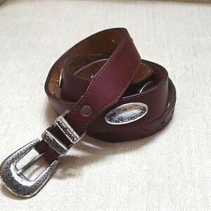 Brighton Men's Brown Leather Belt with Silver Buckle and Tip Size 42